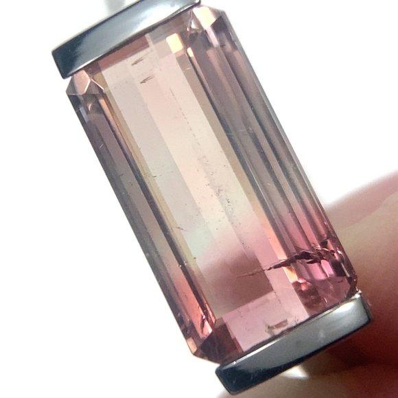 Bi Color Tourmaline 3.71ct Solid 14K White Gold Ring - Picture 3 of 7